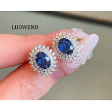 Load image into Gallery viewer, LUOWEND 18K White Gold Natural Sapphire Earrings for Women
