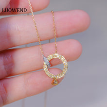 Load image into Gallery viewer, LUOWEND 18K White and Yellow Gold Real Natural Diamond Pendant Necklace for Women
