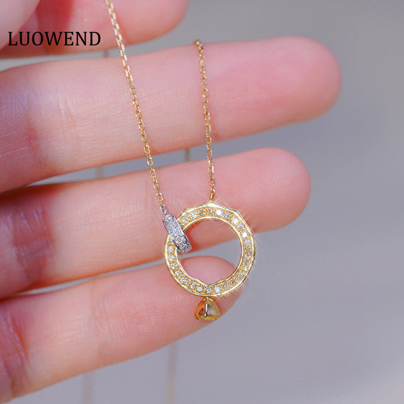 LUOWEND 18K White and Yellow Gold Real Natural Diamond Pendant Necklace for Women