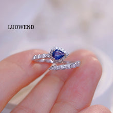 Load image into Gallery viewer, LUOWEND 18K White Gold Natural Diamond and Sapphire Ring for Women
