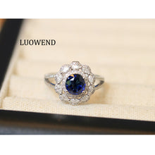 Load image into Gallery viewer, LUOWEND 18K White Gold Natural Sapphire Ring for Women

