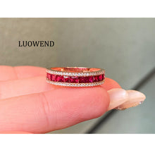 Load image into Gallery viewer, LUOWEND 18K Rose Gold Natural Ruby Ring for Women
