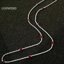 Load image into Gallery viewer, LUOWEND 18K White Gold Real Natural Diamond and Ruby Necklace for Women
