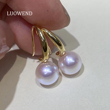 Load image into Gallery viewer, 18K Yellow Gold Akoya Pearl Hoop Earrings for Women
