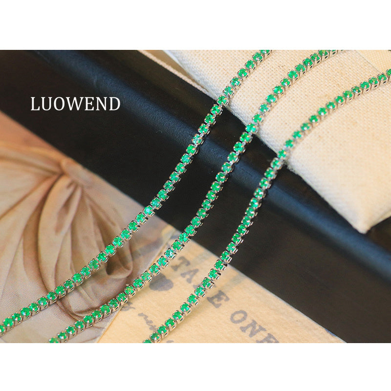 LUOWEND 18K White Gold Natural Emerald Bracelet for Women