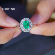 Load image into Gallery viewer, LUOWEND 18K White Gold Real Natural Diamond and Emerald Ring for Women
