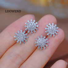 Load image into Gallery viewer, LUOWEND 18K White Gold Natural Diamond Stud Earrings for Women
