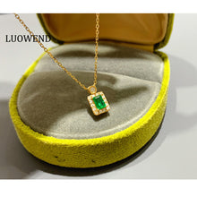 Load image into Gallery viewer, LUOWEND 18K Yellow Gold Real Natural Emerald Necklace for Women
