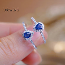 Load image into Gallery viewer, LUOWEND 18K White Gold Real Natural Diamond and Sapphire Ring for Women
