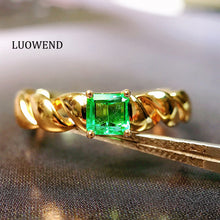 Load image into Gallery viewer, LUOWEND 18K Yellow Gold Real Natural Emerald Ring for Women
