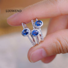Load image into Gallery viewer, LUOWEND 18K White Gold Natural Diamond and Sapphire Ring for Women
