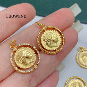 LUOWEND 18K Yellow Gold Real Natural Diamond Pendant Necklace for Women