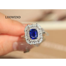 Load image into Gallery viewer, LUOWEND 18K White Gold Natural Sapphire Ring for Women
