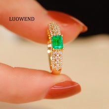 Load image into Gallery viewer, LUOWEND 18K Yellow Gold Real Natural Emerald Ring for Women

