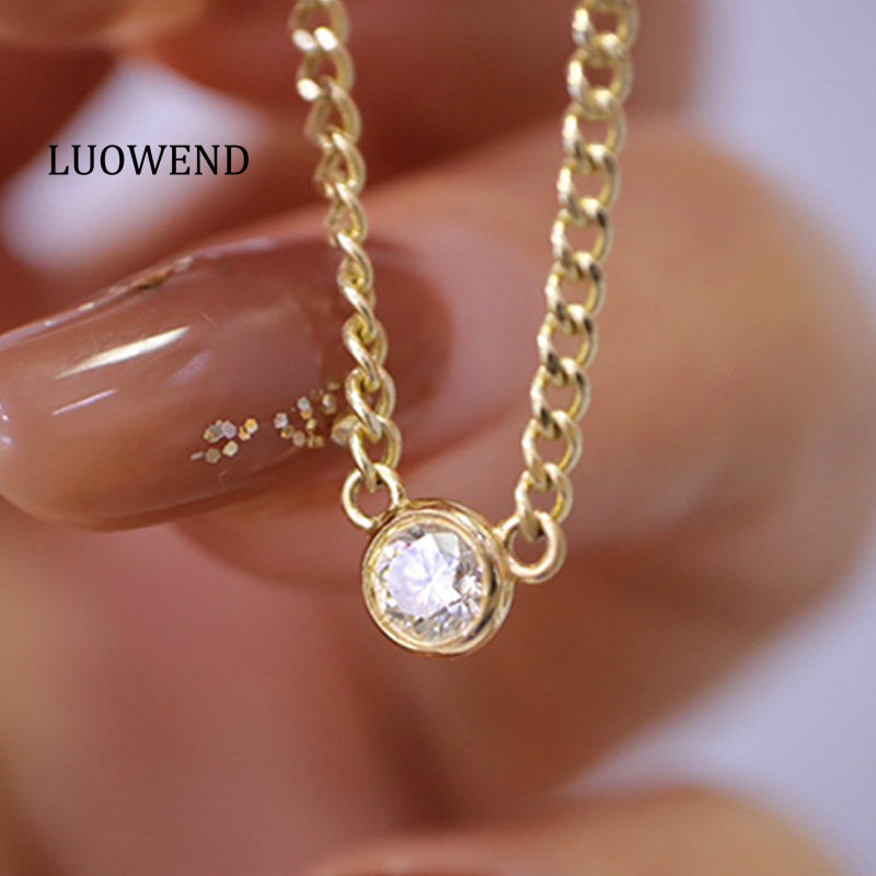 LUOWEND 18K Yellow Gold Real Natural Diamond Necklace for Women