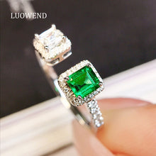 Load image into Gallery viewer, LUOWEND 18K White Gold Real Natural Emerald Ring for Women
