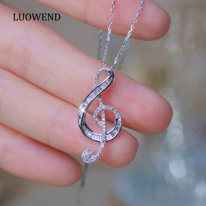 LUOWEND 18K White Gold Real Natural Diamond Pendant Necklace for Women