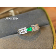 Load image into Gallery viewer, LUOWEND 18K White Gold Natural Emerald Ring for Women
