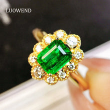 Load image into Gallery viewer, LUOWEND 18K Yellow Gold Real Natural Emerald Ring for Women
