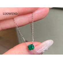 Load image into Gallery viewer, LUOWEND 18K White Gold Natural Emerald Necklace for Women
