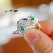 Load image into Gallery viewer, LUOWEND 18K White Gold Natural Diamond Ring for Women
