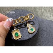 Load image into Gallery viewer, LUOWEND 18K Yellow Gold Natural Emerald Pendant
