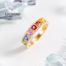 Load image into Gallery viewer, LUOWEND 18K Yellow Gold Real Aquamarine Ring for Women
