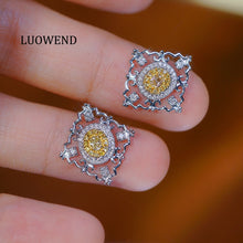 Load image into Gallery viewer, LUOWEND 18K White Gold Real Natural Yellow Diamond Earrings for Women
