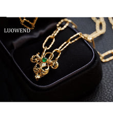 Load image into Gallery viewer, LUOWEND 18K Yellow Gold Real Natural Emerald Necklace for Women
