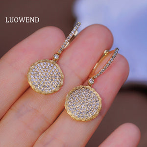 LUOWEND 18K Yellow Gold Real Natural Diamond Earrings for Women