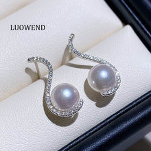 Load image into Gallery viewer, LUOWEND 18K White Gold Real Natural Diamond and Akoya Pearl Earrings for Women
