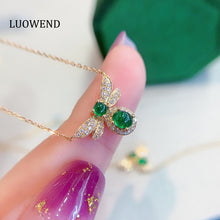 Load image into Gallery viewer, LUOWEND 18K Yellow Gold Real Natural Emerald and Diamond Necklace for Women
