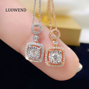 LUOWEND 18K White or Rose Gold Real Natural Diamond Pendant Necklace for Women