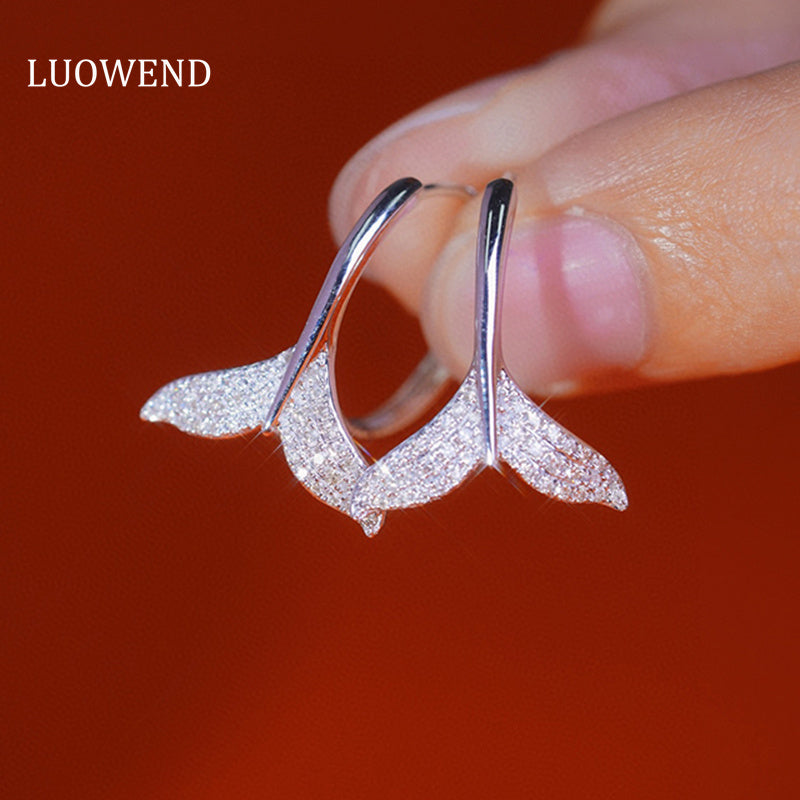 LUOWEND 18K White Gold Real Natural Diamond Hoop Earrings for Women