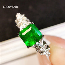Load image into Gallery viewer, LUOWEND 18K White Gold Real Natural Emerald Ring for Women
