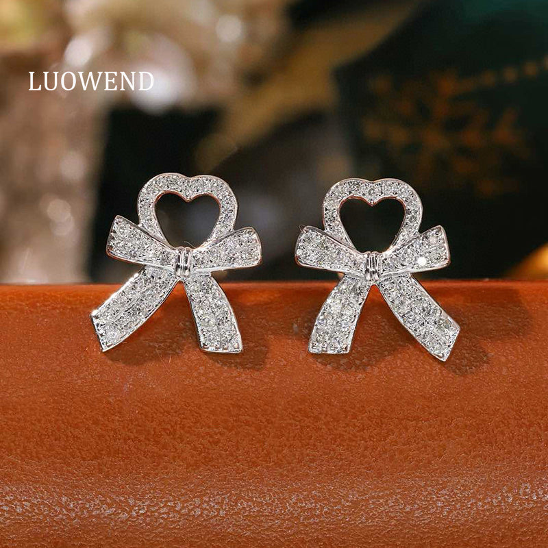 LUOWEND 18K White Gold Natural Diamond Earrings for Women