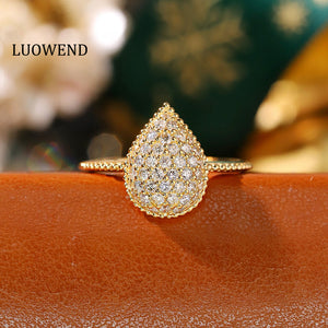 LUOWEND 18K Yellow Gold Natural Diamond Ring for Women
