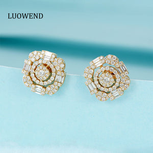 LUOWEND 18K White or Rose Gold Real Natural Diamond Stud Earrings for Women