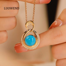 Load image into Gallery viewer, LUOWEND 18K Yellow Gold Real Natural Turquoise Necklace for Women
