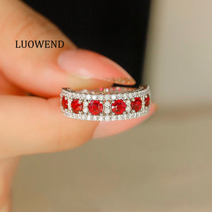 LUOWEND 18K White Gold Real Natural Ruby Ring for Women