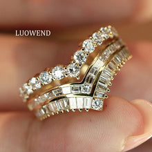 Load image into Gallery viewer, LUOWEND 18K White/Yellow Gold Real Natural Diamond Ring for Women
