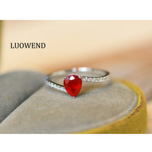 Load image into Gallery viewer, LUOWEND 18K White Gold Natural Ruby Ring for Women
