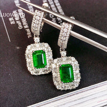 Load image into Gallery viewer, LUOWEND 18K White Gold Real Natural Emerald and Diamond Gemstone Earrings for Women

