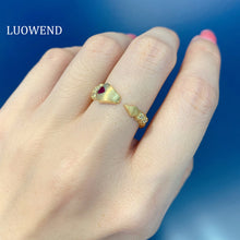 Load image into Gallery viewer, LUOWEND 18K Yellow Gold Real Natural Diamond and Ruby Ring for Women
