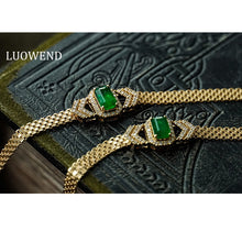 Load image into Gallery viewer, LUOWEND 18K Yellow Gold Real Natural Emerald Bracelet for Women
