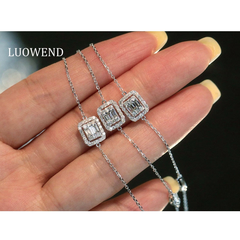 LUOWEND 18K White Gold Natural Diamond Bracelet for Women
