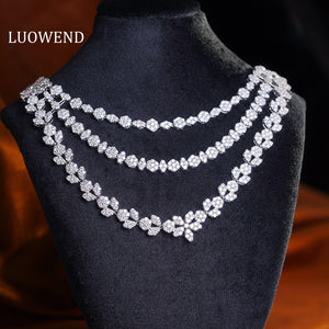 LUOWEND 18K White Gold Real Natural Diamond Necklace for Women