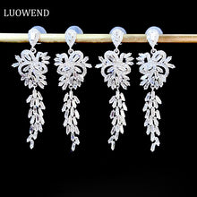 Load image into Gallery viewer, LUOWEND 18K White Gold Real Natural Diamond Drop Earrings for Women
