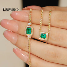 Load image into Gallery viewer, LUOWEND 18K Yellow Gold Real Natural Emerald Bracelet and Necklace for Women

