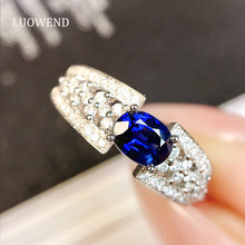 Load image into Gallery viewer, LUOWEND 18K White Gold Real Natural Sapphire Ring for Women
